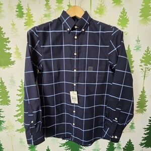 Small Stafford Dark Blue Plaid Button Down Coolmax Shirt